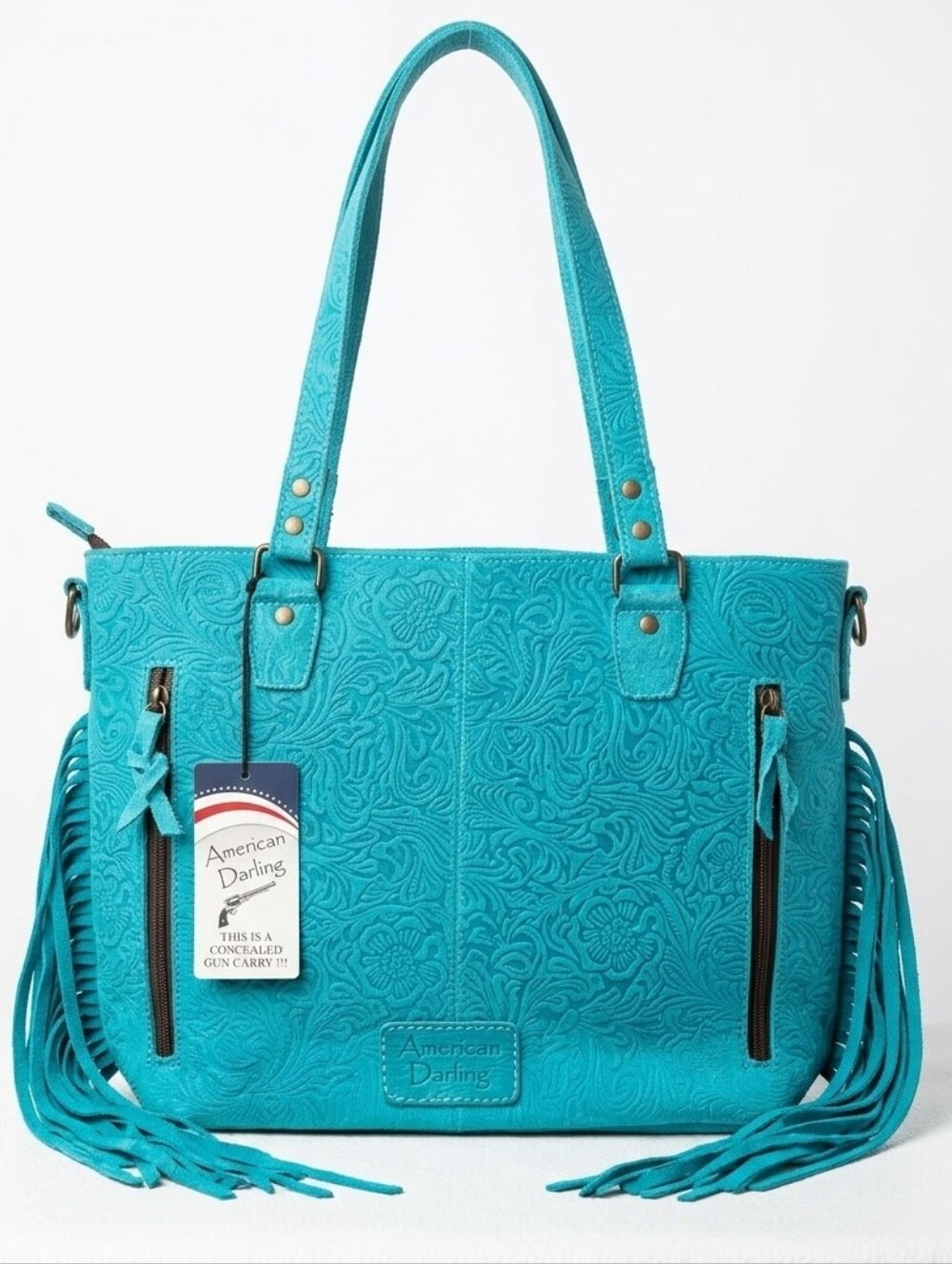 American Darling Turquoise Double Weapon Carry Concealed Fringe Shoulder Bag NWT